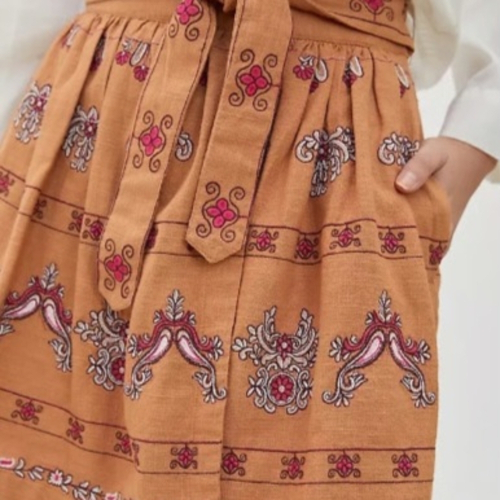 Anthropologie Floral Embroidered Mini Skirt - Tan and Pink - Picture 3 of 7